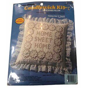Cross stitch HOME SWEET HOME lace Pillow KIT candlewick grandma cottage core 13”